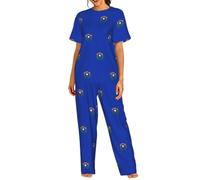 DIEzig Set da salotto da donna con stampa della bandiera del Nevada, 2 pezzi, top a maniche corte con pantaloni lunghi, morbido pigiama set S-3XL, Nero , 3XL