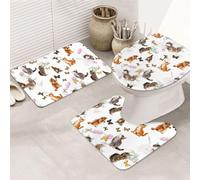 DIEzig Set di tappeti da bagno con stampa di gattini e farfalle, in flanella, antiscivolo, per bagno e camera degli ospiti, include tre forme