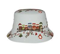 DIEzig Simpatico cappello da pescatore natalizio con gufo su ramo stampato per donne e uomini, cappelli da pesca alla moda per familiari o amici, nero