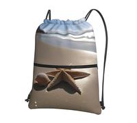 DIEzig Starfish Seashell Sandy Beach stampa zaino tracolla regolabile, borsa pieghevole con coulisse con cerniera per weekend avventura