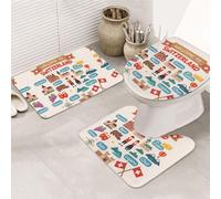DIEzig Welcome to Switzerland - Set di tappeti da bagno con stampa di viaggio, in flanella, antiscivolo, per bagno e suite degli ospiti, include tre forme