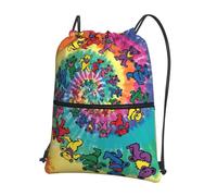 DIEzig Zainetto con stampa di orso del ringraziamento danzante, tracolla regolabile, borsa pieghevole con coulisse con cerniera per avventure nel fine settimana