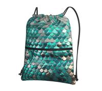 DIEzig Zaino con tracolla regolabile con stampa a squame di sirena, borsa pieghevole con coulisse con cerniera per avventure nel fine settimana