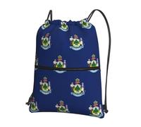 DIEzig Zaino con tracolla regolabile, con stampa della bandiera del Maine, borsa pieghevole con coulisse con cerniera per avventure nel fine settimana