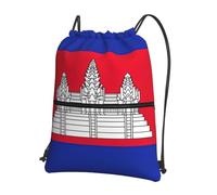 DIEzig Zaino con tracolla regolabile con stampa della bandiera della Cambogia, borsa pieghevole con coulisse con cerniera per l'avventura del fine settimana