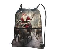 DIEzig Zaino con tracolla regolabile con stampa di Babbo Natale, borsa pieghevole con coulisse con cerniera per avventure nel fine settimana