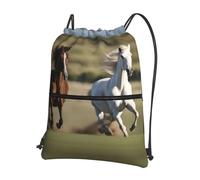 DIEzig Zaino con tracolla regolabile con stampa di cavalli da corsa, borsa pieghevole con coulisse con cerniera per avventure nel fine settimana