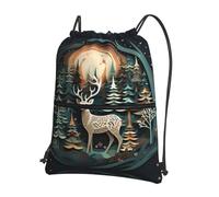 DIEzig Zaino con tracolla regolabile con stampa di cervi natalizi, borsa pieghevole con coulisse con cerniera per avventure nel fine settimana