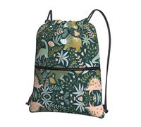 DIEzig Zaino con tracolla regolabile con stampa di dinosauri, borsa pieghevole con coulisse con cerniera per avventure nel fine settimana