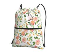 DIEzig Zaino con tracolla regolabile con stampa di fiori e uccelli, borsa pieghevole con coulisse con cerniera per avventure nel fine settimana