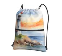 DIEzig Zaino con tracolla regolabile con stampa faro, borsa pieghevole con coulisse con cerniera per avventure nel fine settimana