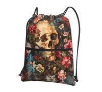 DIEzig Zaino con tracolla regolabile con stampa floreale, borsa pieghevole con coulisse con cerniera per avventure nel fine settimana