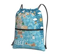 DIEzig Zaino con tracolla regolabile con stampa mappa della Grecia, borsa pieghevole con coulisse con cerniera per avventure nel fine settimana