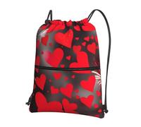 DIEzig Zaino con tracolla regolabile, stampa fuochi d'artificio con cuori rossi, borsa pieghevole con coulisse con cerniera per avventure nel fine settimana