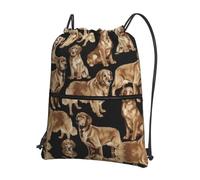 DIEzig Zaino con tracolla regolabile, stampa Golden Retrievers, borsa pieghevole con coulisse con cerniera per avventure nel fine settimana