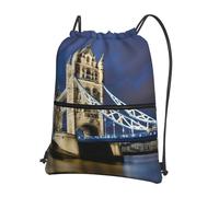 DIEzig Zaino con tracolla regolabile, stampa Tower Bridge in Londra, borsa pieghevole con coulisse con cerniera per avventure nel fine settimana