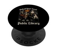 Difendi la tua biblioteca locale Cavaliere Crociato Cat UFO Opera d'arte PopSockets PopGrip Adesivo