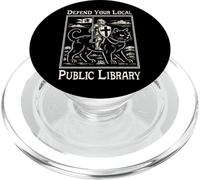 Difendi la tua biblioteca pubblica locale | Divertente cavaliere che cavalca il gatto PopSockets PopGrip per MagSafe