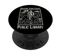 Difendi la tua biblioteca pubblica locale | Divertente cavaliere che cavalca il gatto PopSockets PopGrip Adesivo