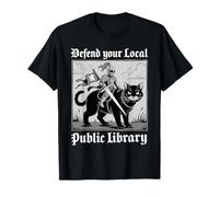 Difendi la Tua Biblioteca pubblica Locale Funny Knight Cat Maglietta