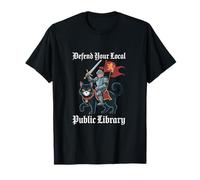 Difendi la Tua Biblioteca pubblica Locale Funny Knight Cat Maglietta