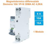 DIFFERENZIALE MAGNETOTERMICO DIN 1P+N 1 MODULO 4,5KA 30ma 6A 10A 16A SIEMENS