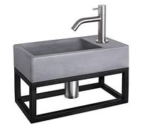 Differnz Force Lavabo con portasciugamani - Lavabo grigio scuro cemento - Rubinetto curvo cromato opaco - Set completo - 40 x 22 x 8 cm