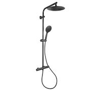 Differnz Thermoline - Doccia a pioggia rotonda - Soffione doccia 25 x 25 cm - Set Doccia 150 cm - Doccia a mano con tubo flessibile - Doccia a scarica 115 cm - Nero opaco