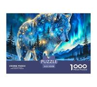 Difficile Decorazione Parete Puzzle 1000 pezzi Lupo Notte Stellata, Lupo Blu Cosmico Riflesso, Gioco Educativo Idea Regalo Adulti Bambini 52x38cm