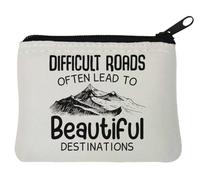 Difficult Roads Often Lead to Beautiful Destinations - Portamonete in neoprene, 10 x 11 cm, colore: Bianco