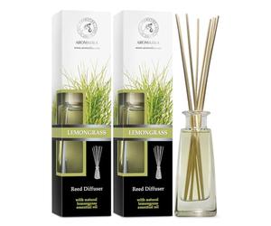 Diffusore a Lamella Fragranza Set Lemongrass - 2x100ml - Diffusore con Olio Essenziale Lemon Grass - Bastoncini Profumati - Profumatori Ambiente - Aroma Fresco - Diffusore di Aromi