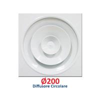 Diffusore circolare Ø 200 mm in alluminio bianco con pannello 60x60 cm, con ser