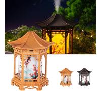 Diffusore di aromi a forma di lanterna Zen Pavilion da 160 ml, 2 modalità di nebulizzazione, diffusore di oli essenziali, umidificatore e luce notturna in stile giardino (A)