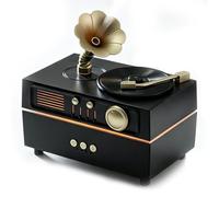 Diffusore di Oli Essenziali a Grammofono Vintage, Umidificatore Bluetooth | Diffusore di Aroma da 160 Ml Supporta Emissione di Nebbia Fredda con Luci Led(Black)