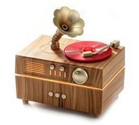Diffusore di Oli Essenziali a Grammofono Vintage, Umidificatore Bluetooth | Diffusore di Aroma da 160 Ml Supporta Emissione di Nebbia Fredda con Luci Led(Light wood grain)