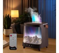 Diffusore di Oli Essenziali con Telecomando, Diffusori Olio Essenziale con Montano Innevato e Effetto Fiamma -7 Colori&Aurora Diffusore di Aromi umidificatore a nebbia per l'ufficio Domestico (Nero)