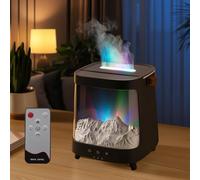 Diffusore di Oli Essenziali con Telecomando, Diffusori Olio Essenziale con Montano Innevato e Effetto Fiamma -7 Colori&Aurora Diffusore di Aromi umidificatore a nebbia per l'ufficio Domestico (Grigio)