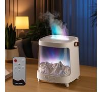 Diffusore di Oli Essenziali con Telecomando, Diffusori Olio Essenziale con Montano Innevato e Effetto Fiamma -7 Colori&Aurora Diffusore di Aromi umidificatore a nebbia per l'ufficio Domestico (Bianco)
