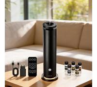 Diffusore di Oli Essenziali Senza Acqua, Starter Kit con 5 Oli, Nebulizzatore 150 m², 6 Livelli Intensità, Telecomando, Timer 1-8 h, 20 dB, Diffusore Senza Acqua Nero, Soggiorno Camera Hotel SPA