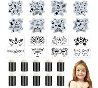 DIFLAX 16 Pezzi Stencil per Tatuaggi, Stencil di Pittura del Viso, Tattoo Stencil Temporanei, Modello Riutilizzabile per Il Trucco per Bambini e Adulti, Halloween, Party, Body Art Pittura