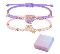 DIFLAX 2 Pezzi Braccialetti Dell'amicizia con Farfalla Braccialetto del Migliore Amico per Ragazze Filo Regolabile Braccialetti BFF con Pendente a Farfalla Regali per Donne Coppie e Amici (Viol Rosa)
