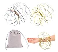 DIFLAX 2 Pezzi Jouets d’Anneaux d'Écoulement 3D Anneau d'Écoulement de Bras à Ressorts Magique Jouet à Ressort Éducatif et Interactif Multi Sensoriel en Acier Inoxydable avec Sac (Or+Couleur)