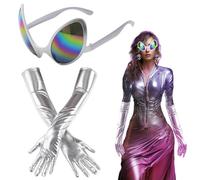 DIFLAX 2 Pezzi Tuta aliena, Occhiali Alieni, Accessori Alieni, Costume per Halloween, Guanti Lunghi in Pelle Alieni Verniciata Guanti Argento per Halloween, per Bambini e Adulti, per Feste