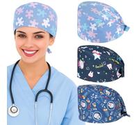 DIFLAX 3 Pezzi Dentista Cuffia Infermiera Regolabile Berretto Chirurgico Regolabile con Bottone Berretto da Lavoro Berretto da Infermiera in Cotone Stampato Berretto Antipolvere Unisex