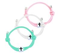 DIFLAX 3 Pezzi Regali Comunione, Bracciale a Croce Regolabile, con Corda Intrecciata Regolabile, Regalo Prima Comunione Bambino Bambina, per Comunione, Battesimo, Natale, Cresima (Bianco+Verde+Rosa)