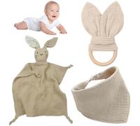 DIFLAX 3 Pezzi Set regalo per neonati, Doudou Neonato, Coniglio Pupazzetto Fazzoletto Straccetto Doudou Neonato Morbido e Traspirante, Coperta Coccole di Sicurezza Conforto Bambini