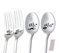 DIFLAX 4 Pezzi Mr e Mrs Spoon Gift Cucchiaio e forchette inciso Forchetta da Pranzo in Acciaio Inox Lettera Personalizzata incisa Forchetta e Cucchiaio Unico Divertente per Uomini Donne