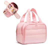 DIFLAX Beauty Case Donna, Borsa Viaggio, Grande Capacità, Trapuntata con Più Compartimenti e Double Ouverture, Bustina Portatutto Donna, Borsa Cosmetica da Viaggio, per Viaggi (Rosa)