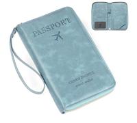 DIFLAX Protege Passeport Pochette Passeport Voyage Blocage avec Fermeture éclair RFID Porte Passeport Porte-Documents de Voyage pour Homme et Femme étui pour Carte D'identité (Bleu)