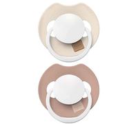 Difrax LOVI Ciuccio dinamico 6-18 mesi, fosforescenza, beige e marrone, 2 pezzi, facile da accettare, senza BPA, silicone di alta qualità e durevole